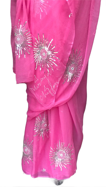 Pink Silver Sequins Motifs Miraya Sarees