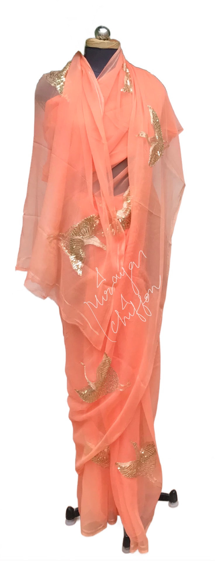 Peach Bird Motifs Miraya Sarees