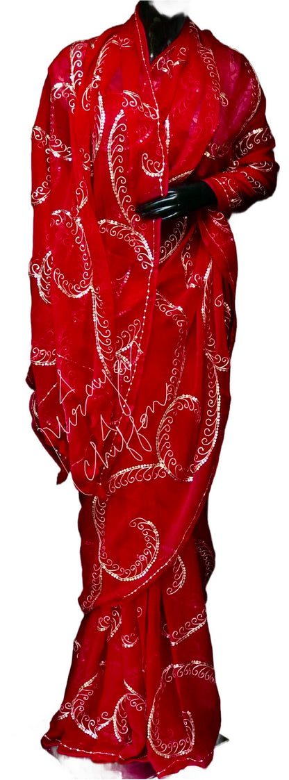 Red Aari Sequins Jaal Miraya Sarees