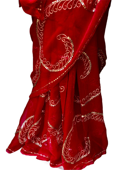 Red Aari Sequins Jaal Miraya Sarees