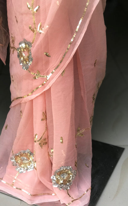 Powder Blue Peach Ombre Miraya Chiffon Sarees