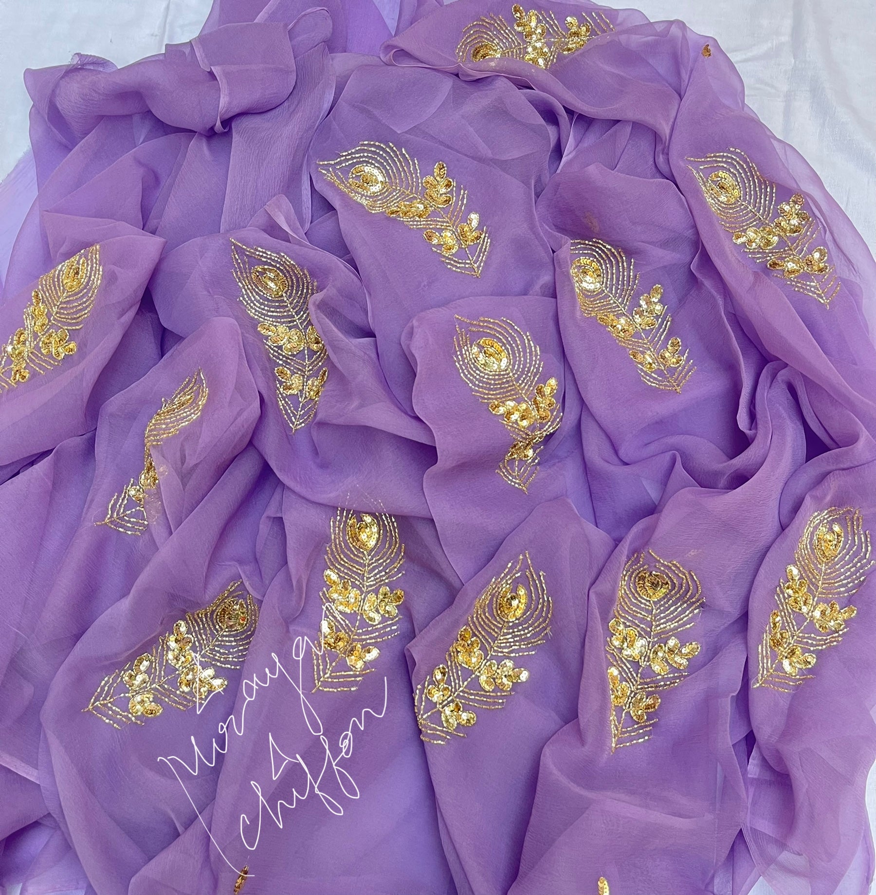 Mauve Color Cutdana Motifs Miraya Chiffon Sarees