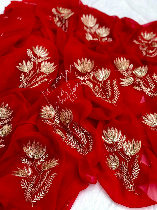 Red Aari Sequence Motifs Miraya Sarees