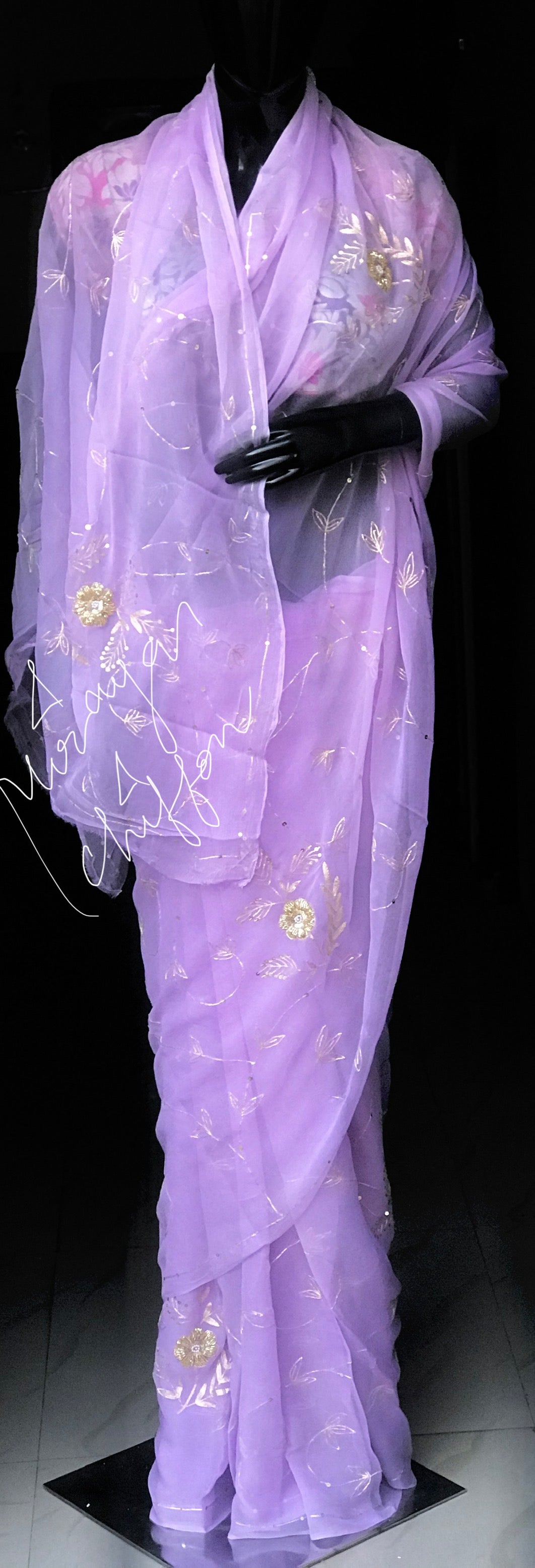 Lavender Aari Jaal Miraya Chiffon Sarees