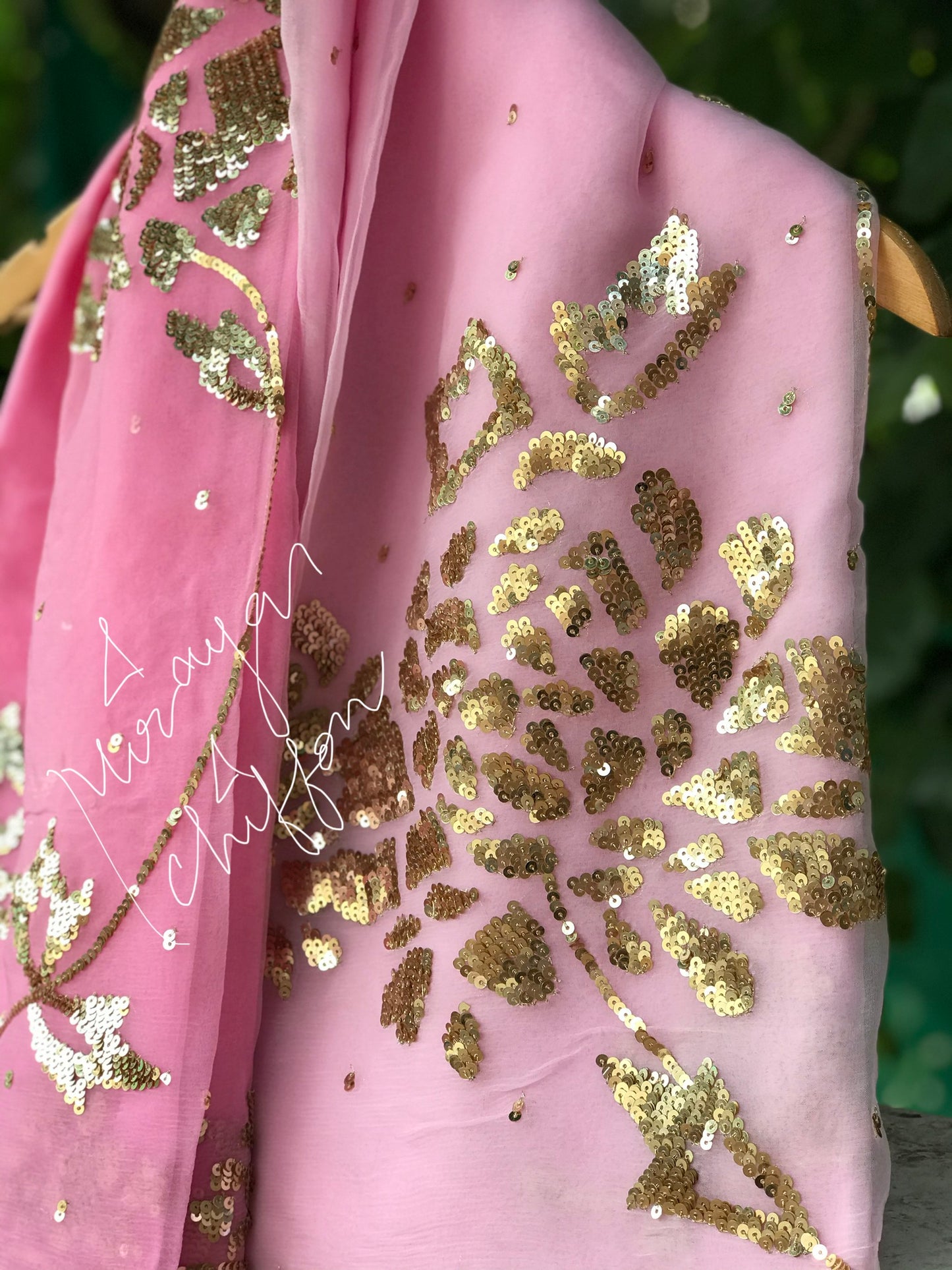 Baby Pink Sequins Jaal Miraya Chiffon Sarees