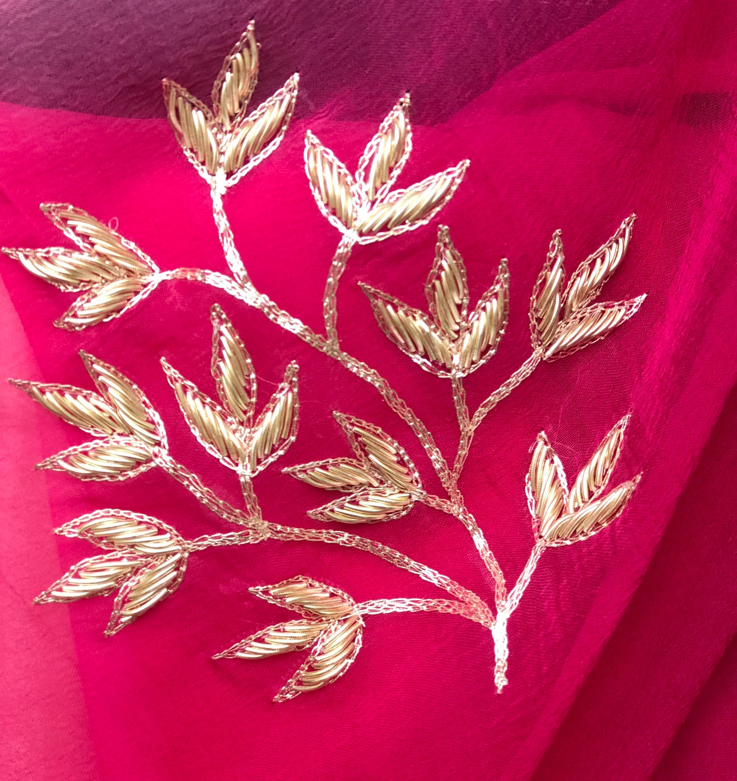 Magenta Shaded Aari Zardogi Motifs Miraya Chiffon Sarees