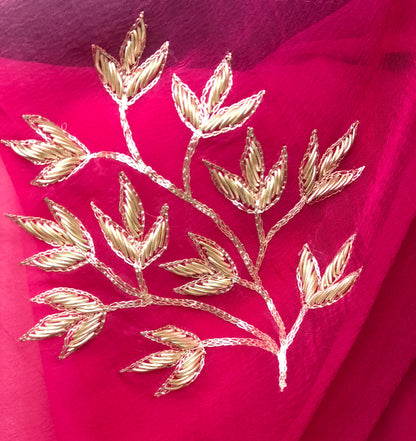 Magenta Shaded Aari Zardogi Motifs Miraya Chiffon Sarees