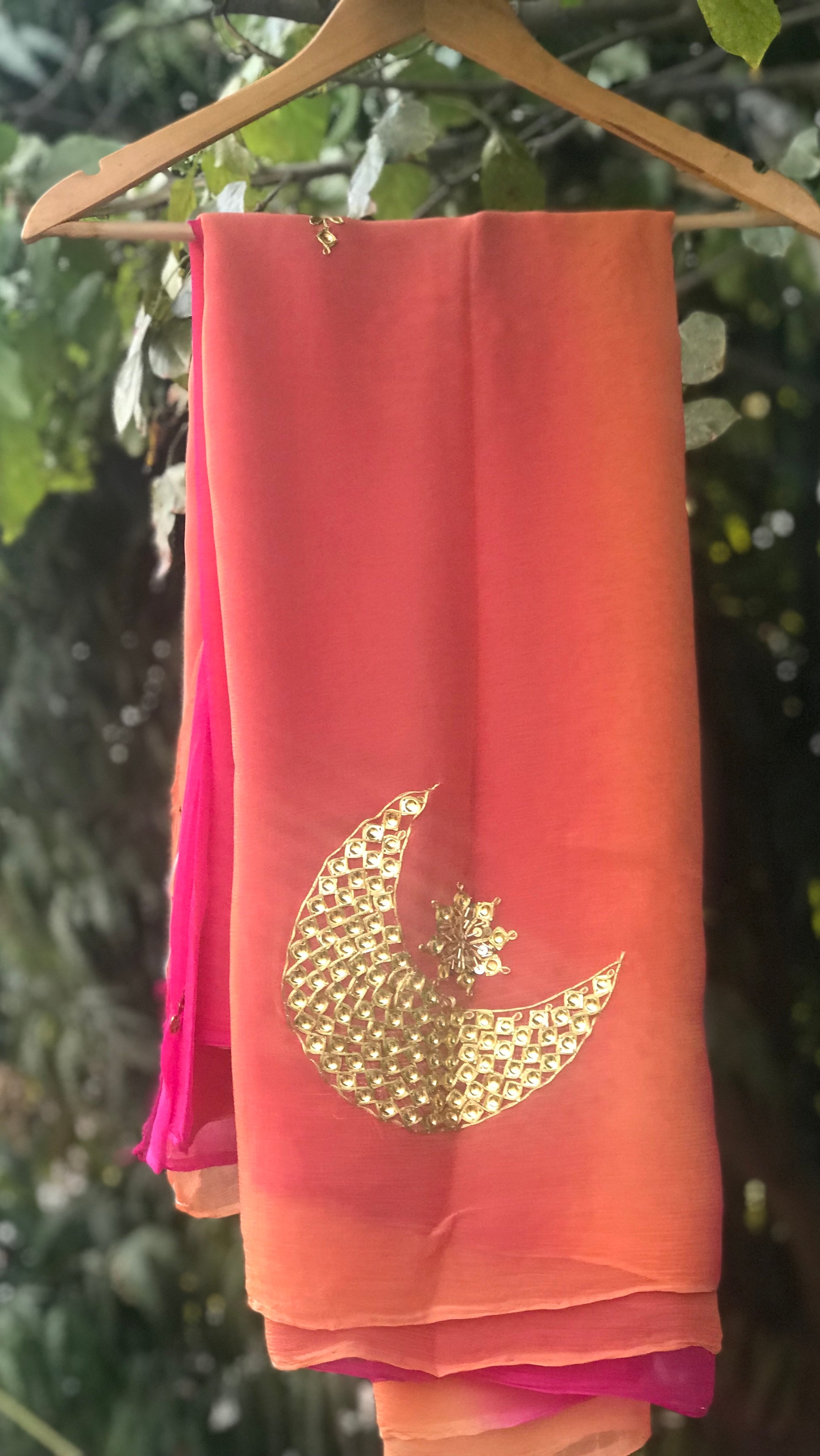 Peach Shaded Danka Jaal Miraya Sarees