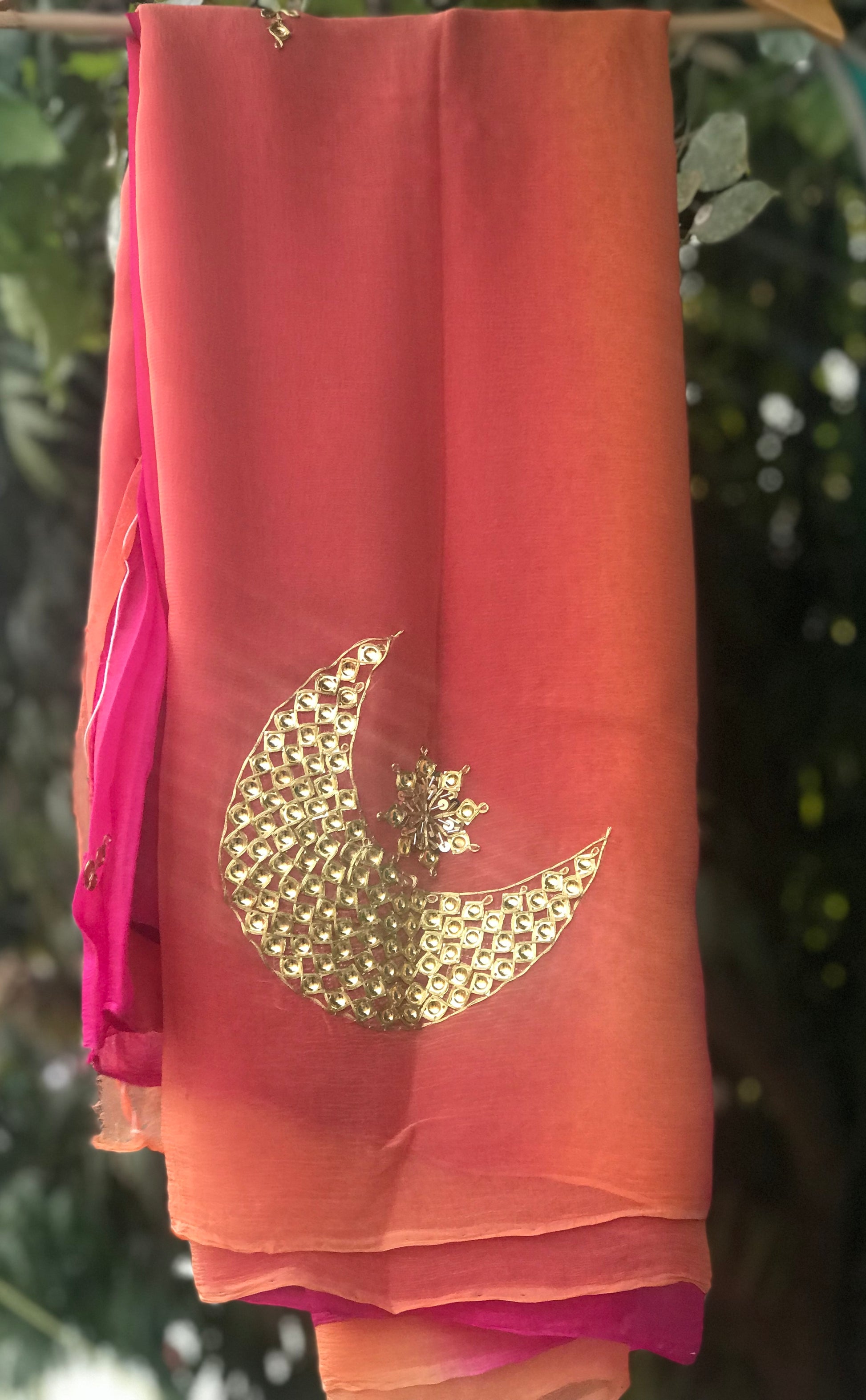 Peach Shaded Danka Jaal Miraya Sarees