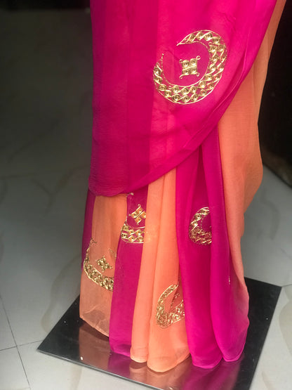 Peach Shaded Danka Jaal Miraya Sarees