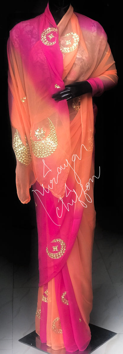 Peach Shaded Danka Jaal Miraya Sarees