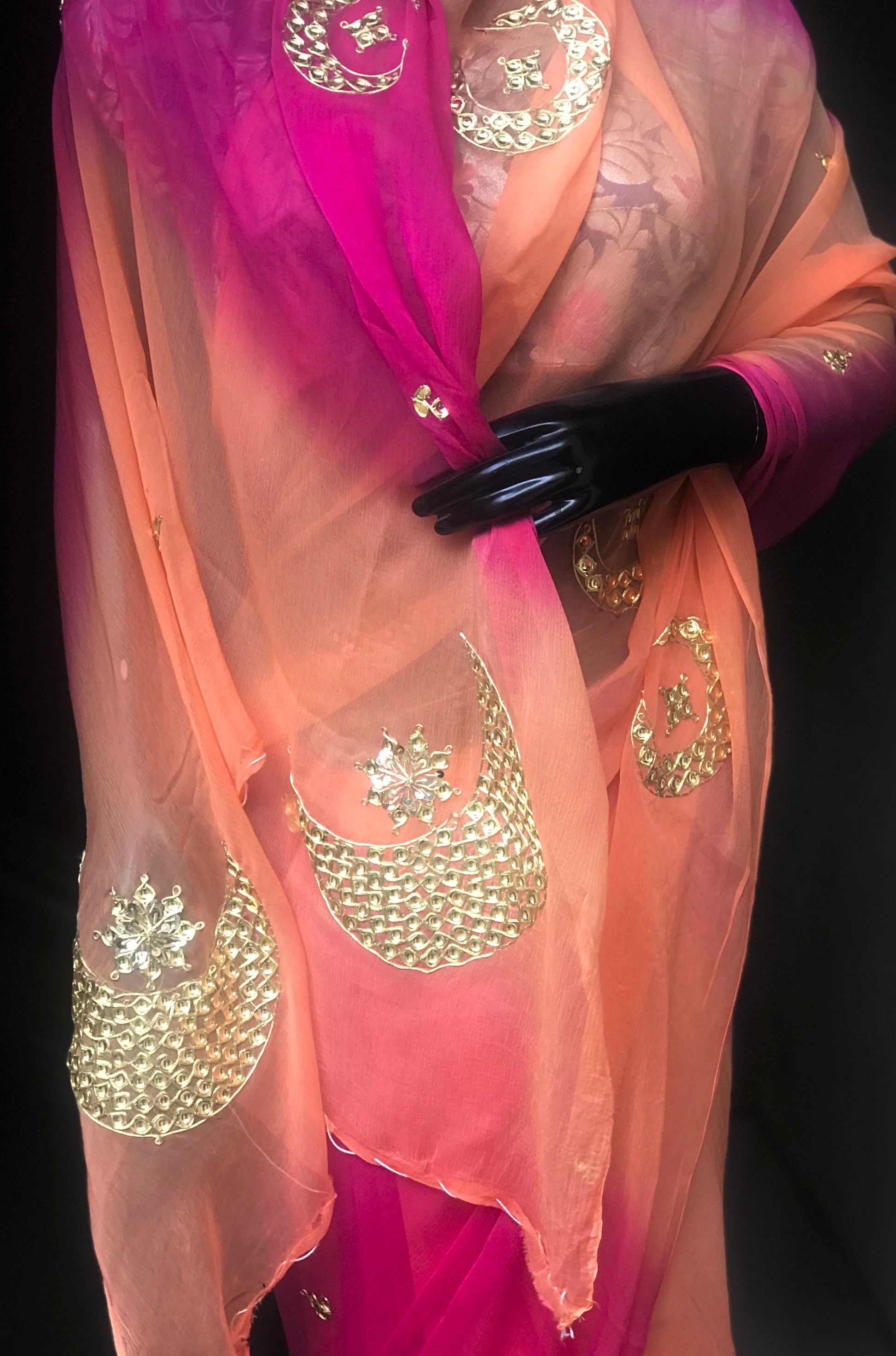 Peach Shaded Danka Jaal Miraya Sarees