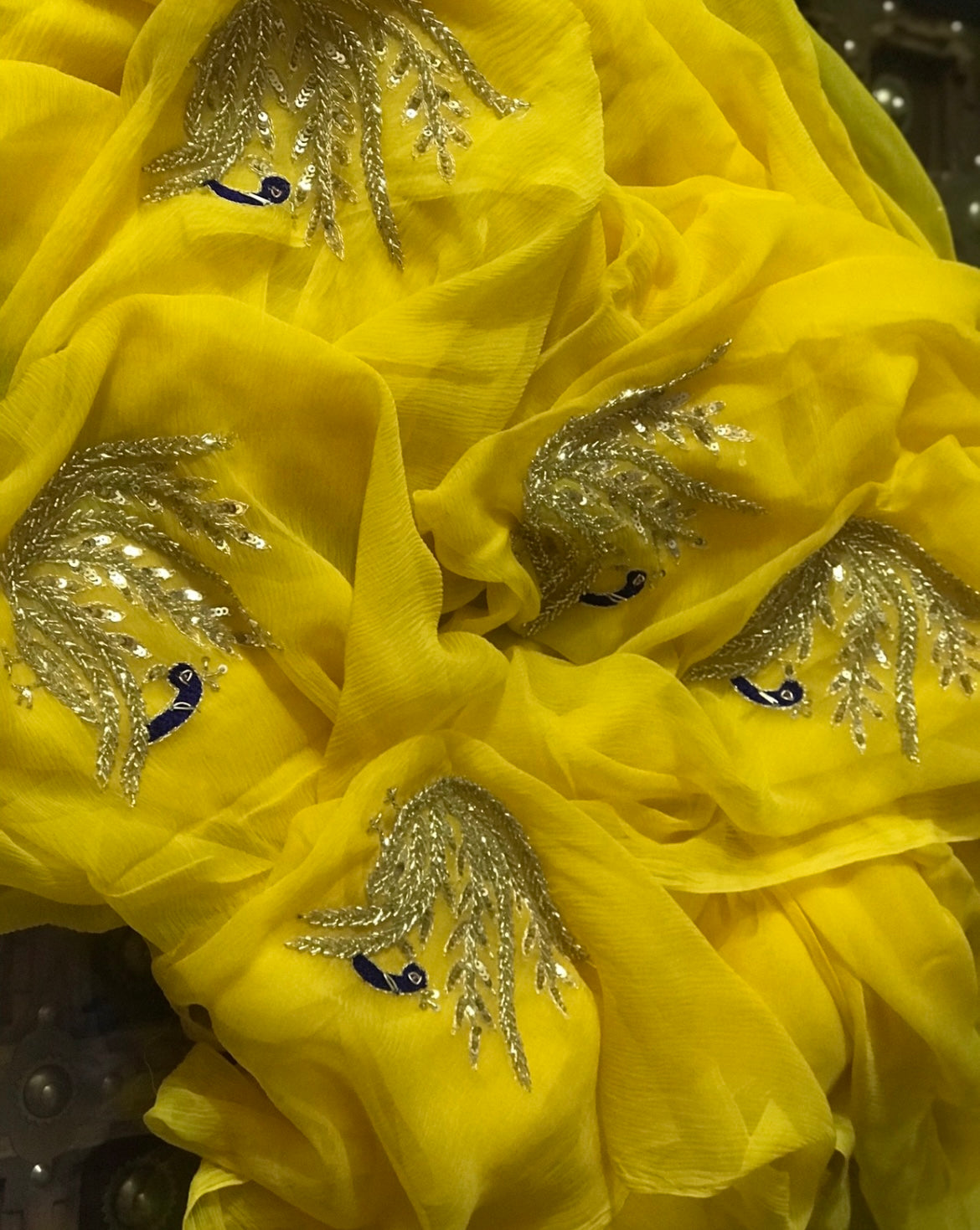 Yellow Cutdana Peacock Motifs Miraya Sarees