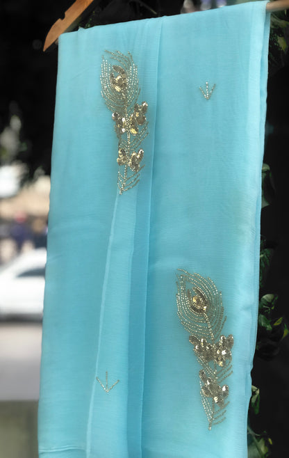 Sky Blue Cutdana Motifs Miraya Sarees