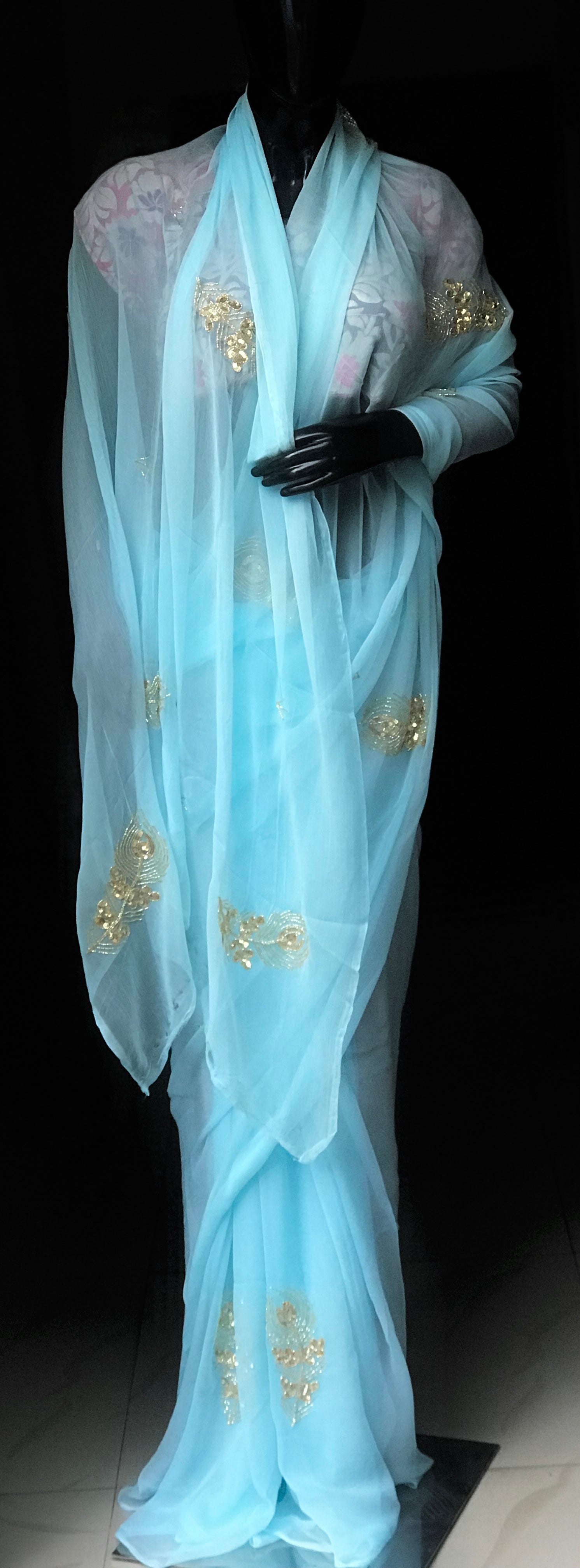 Sky Blue Cutdana Motifs Miraya Sarees