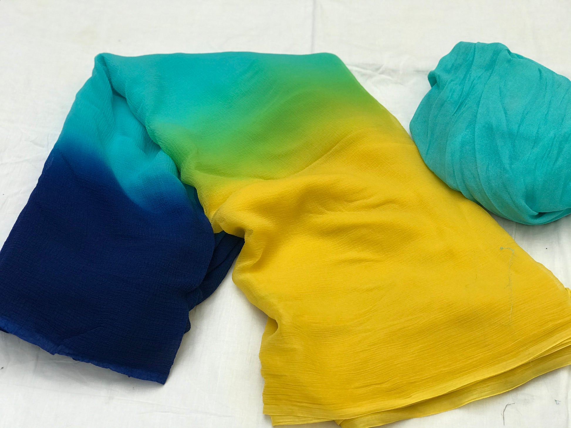 Ombre Blue Sky Blue Yellow Miraya Chiffon Sarees