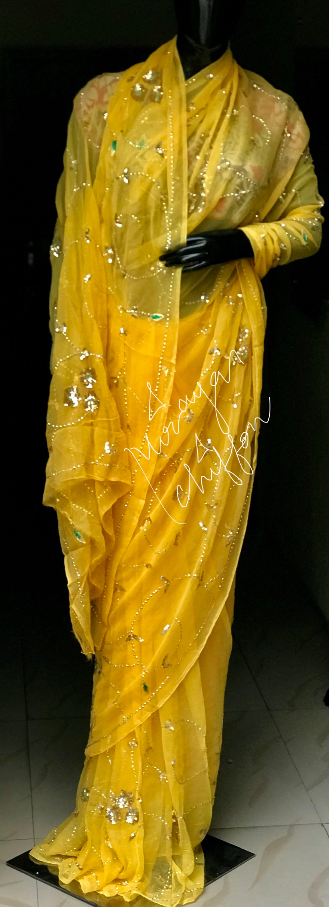 Yellow Sequins Jaal Miraya Sarees