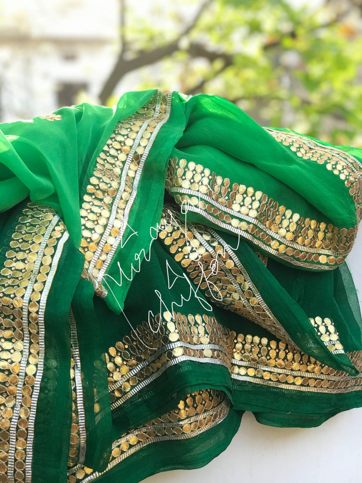 Green Shaded Gottapati Border Miraya Chiffon Sarees