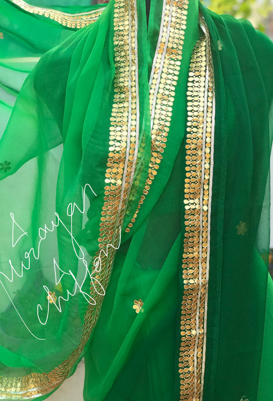 Green Shaded Gottapati Border Miraya Chiffon Sarees