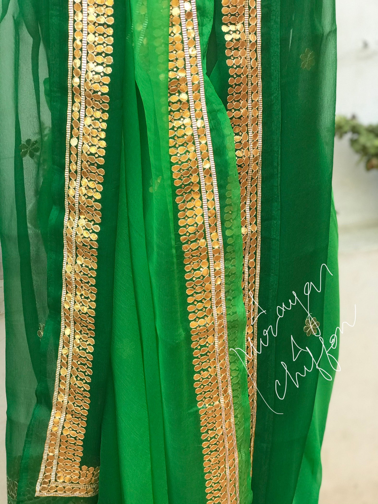 Green Shaded Gottapati Border Miraya Chiffon Sarees