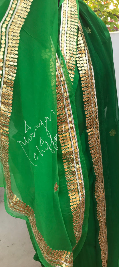 Green Shaded Gottapati Border Miraya Chiffon Sarees