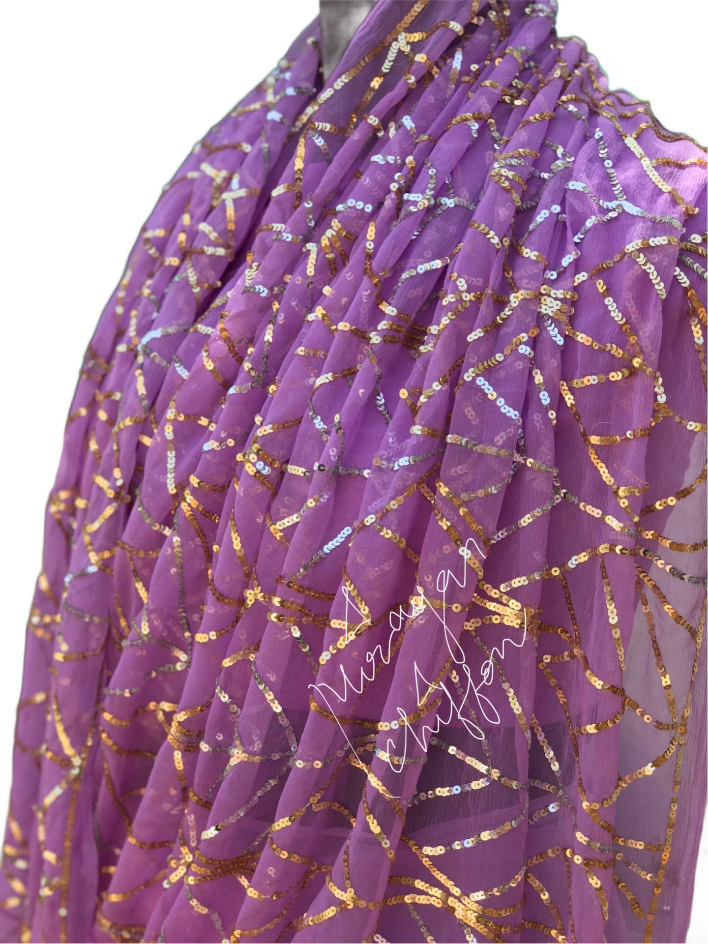 Lavender Golden Silver Sequins Jaal Miraya Chiffon Sarees