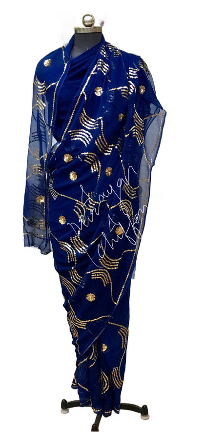 Blue Sequins Jaal Miraya Chiffon Sarees