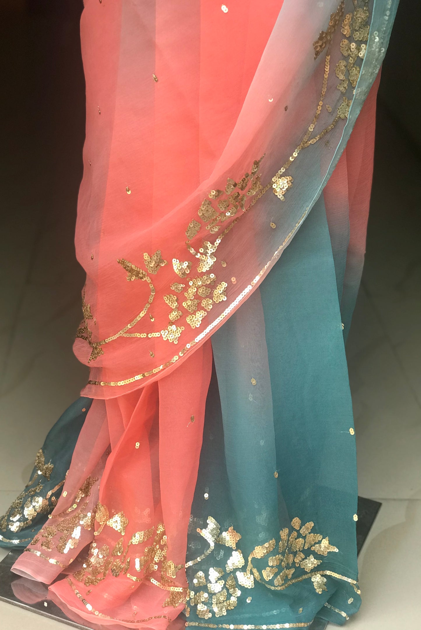 Grey Shaded Sequins Golden Jaal Miraya Chiffon Sarees