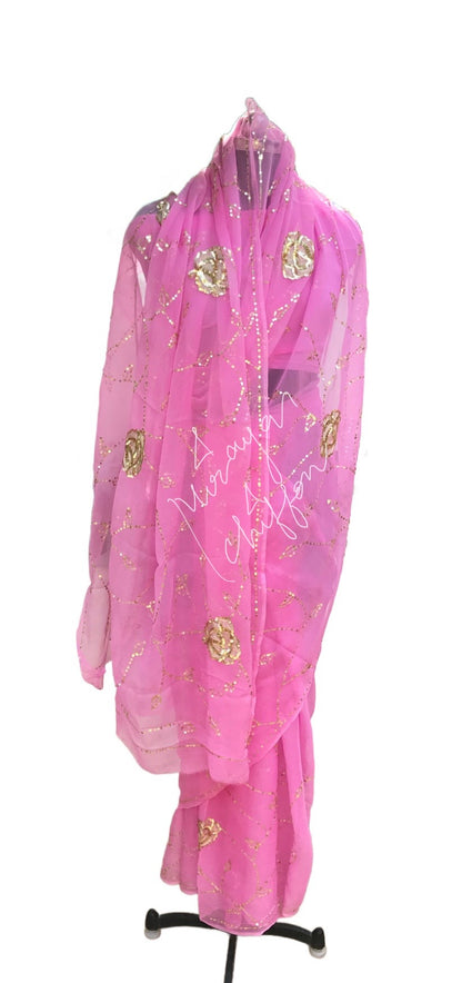 Pink Aari Sequins jaal Miraya Chiffon Sarees