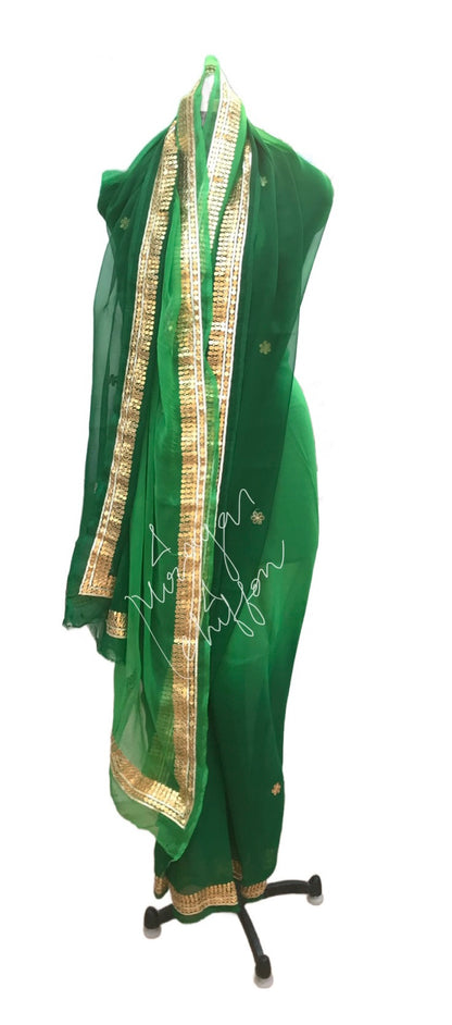 Green Shaded Gottapati Border Miraya Chiffon Sarees