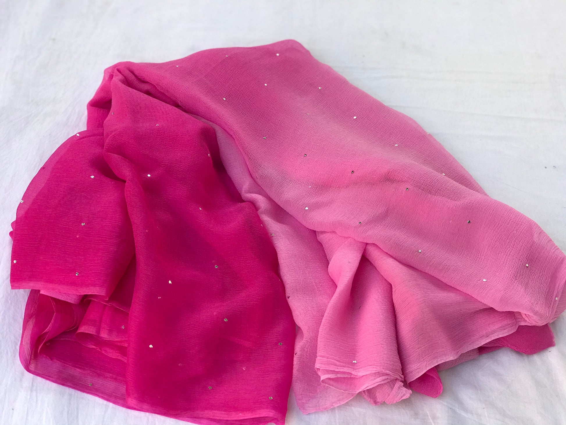 Ombre Baby Pink Shaded Mukaish Miraya Chiffon Sarees