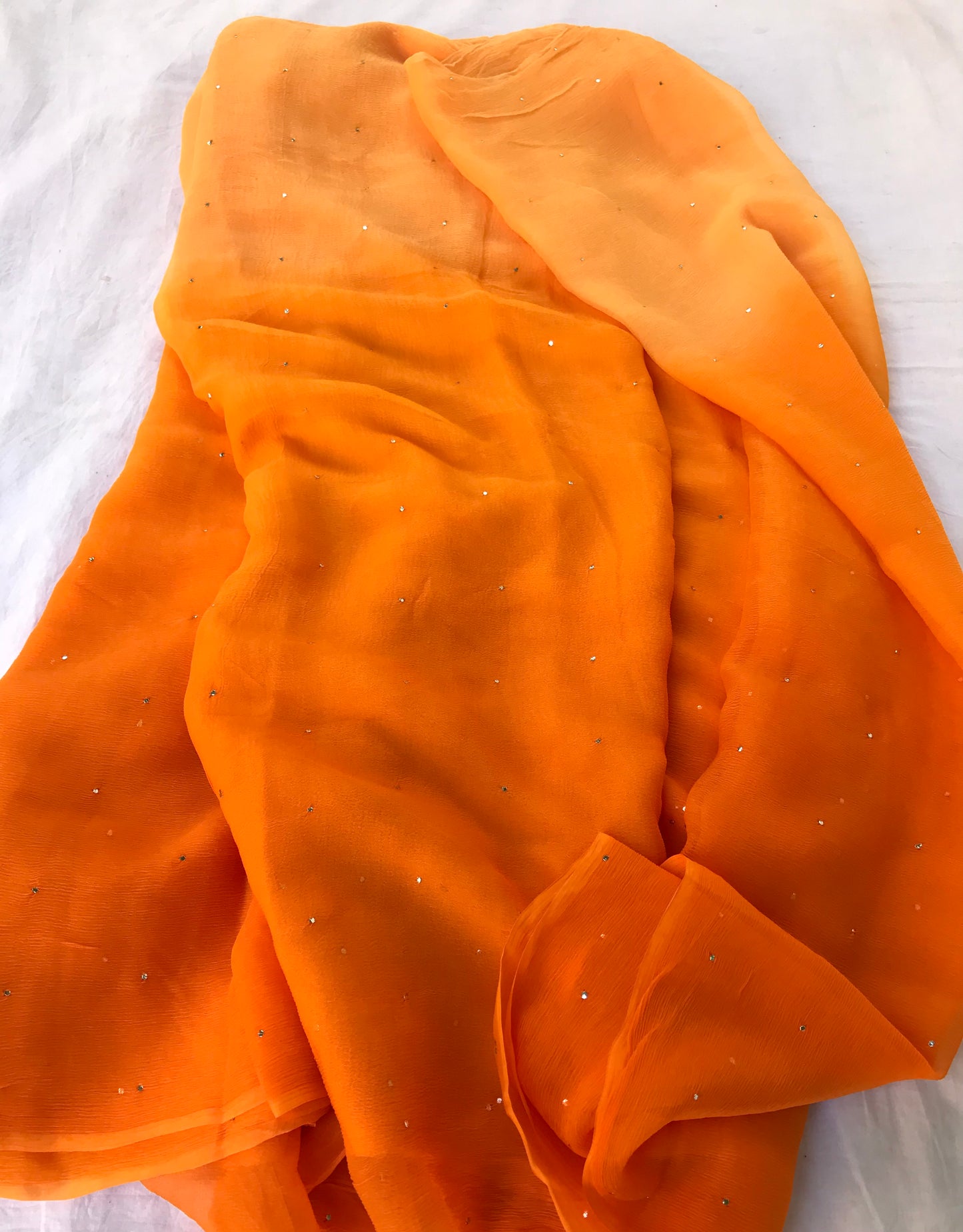 Ombre Peach Shaded Mukaish Miraya Chiffon Sarees