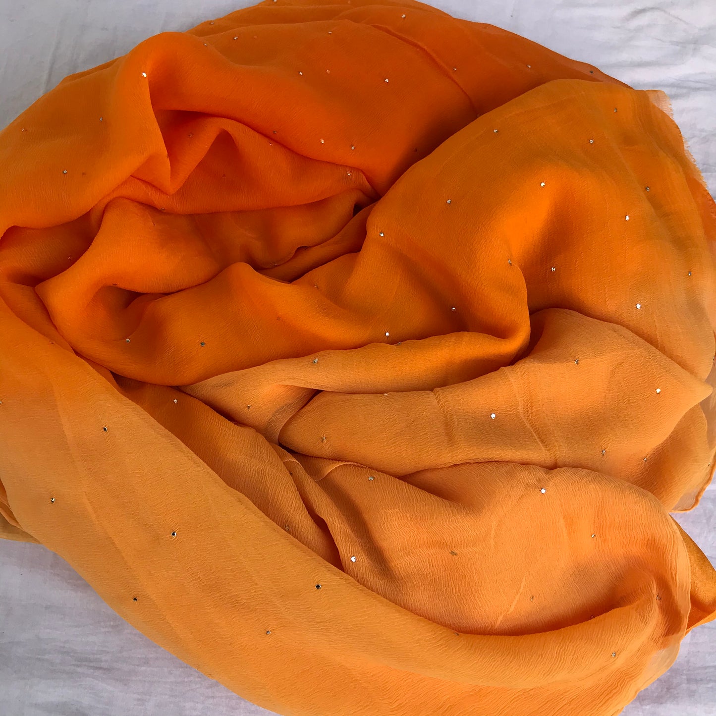 Ombre Peach Shaded Mukaish Miraya Chiffon Sarees