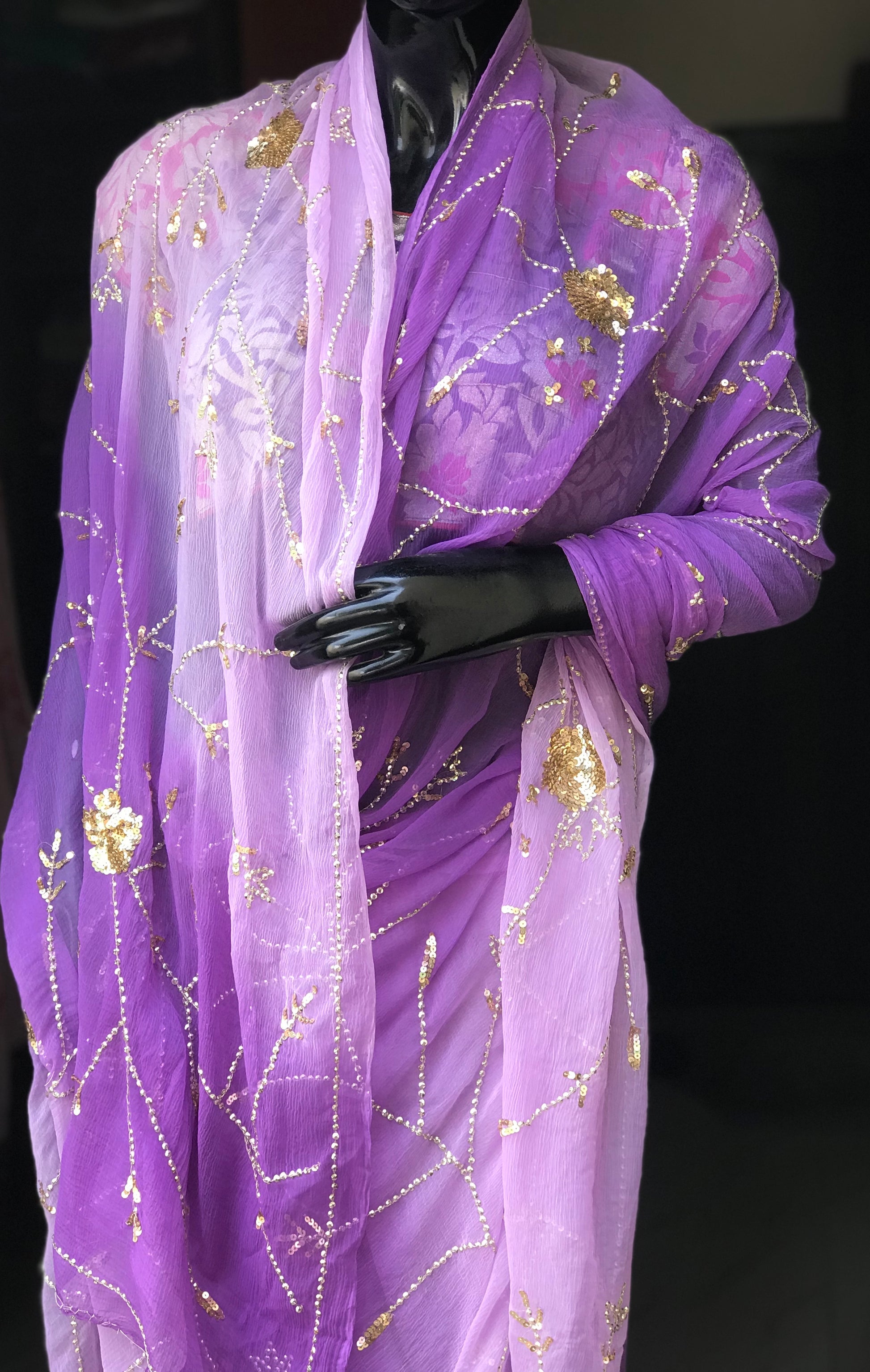 Purple Ombre Sequins Jaal Miraya Chiffon Sarees