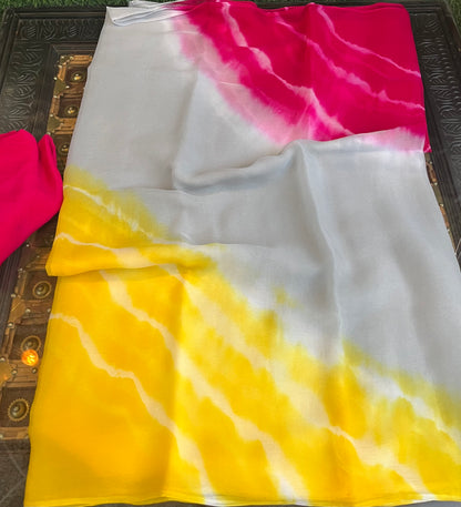 Ombre Grey Yellow Magenta tie Dye Miraya Chiffon Sarees