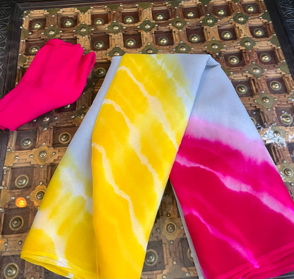 Ombre Grey Yellow Magenta tie Dye Miraya Chiffon Sarees