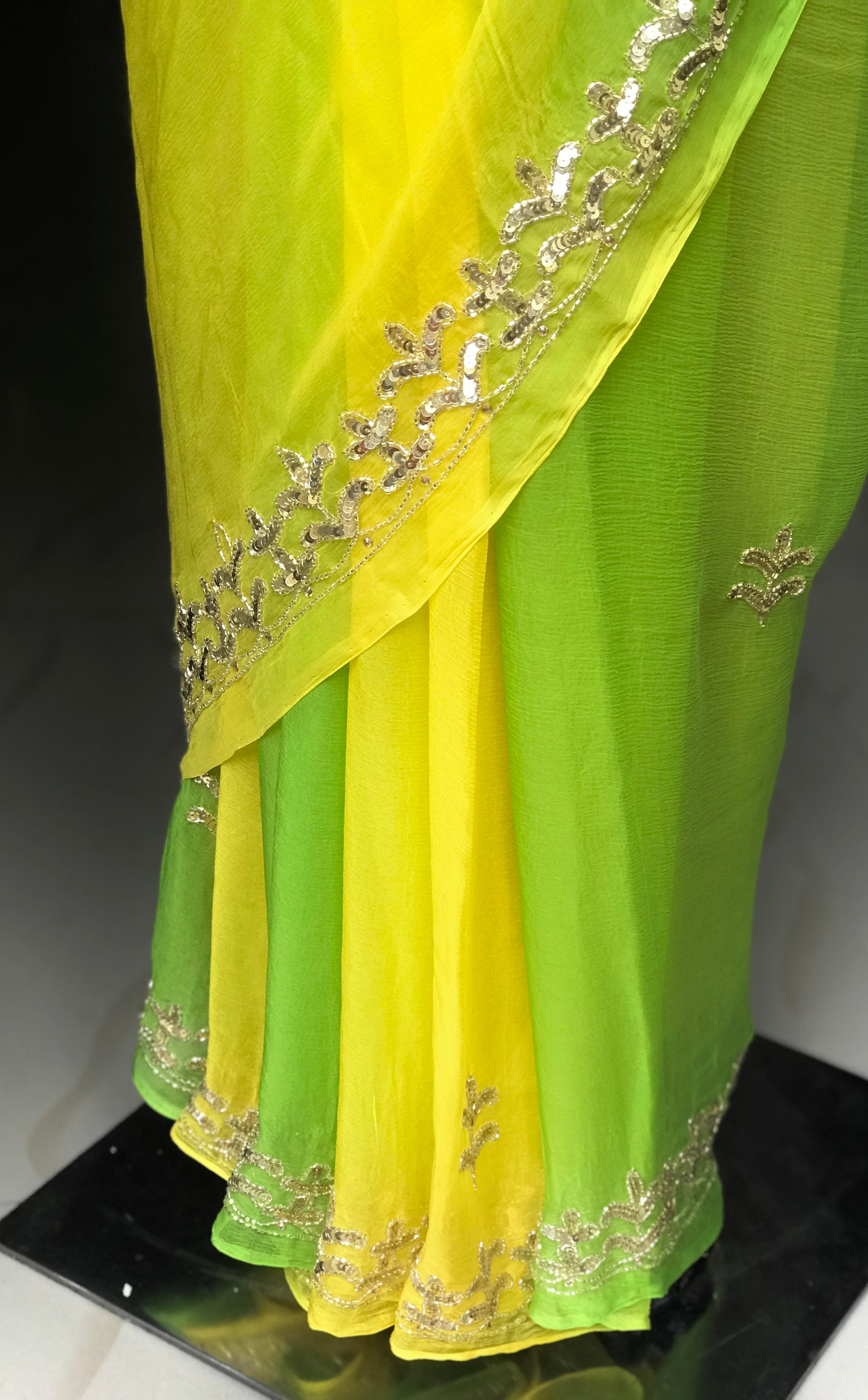 Yellow Green Ombre Dyed Sequins Border Miraya Sarees