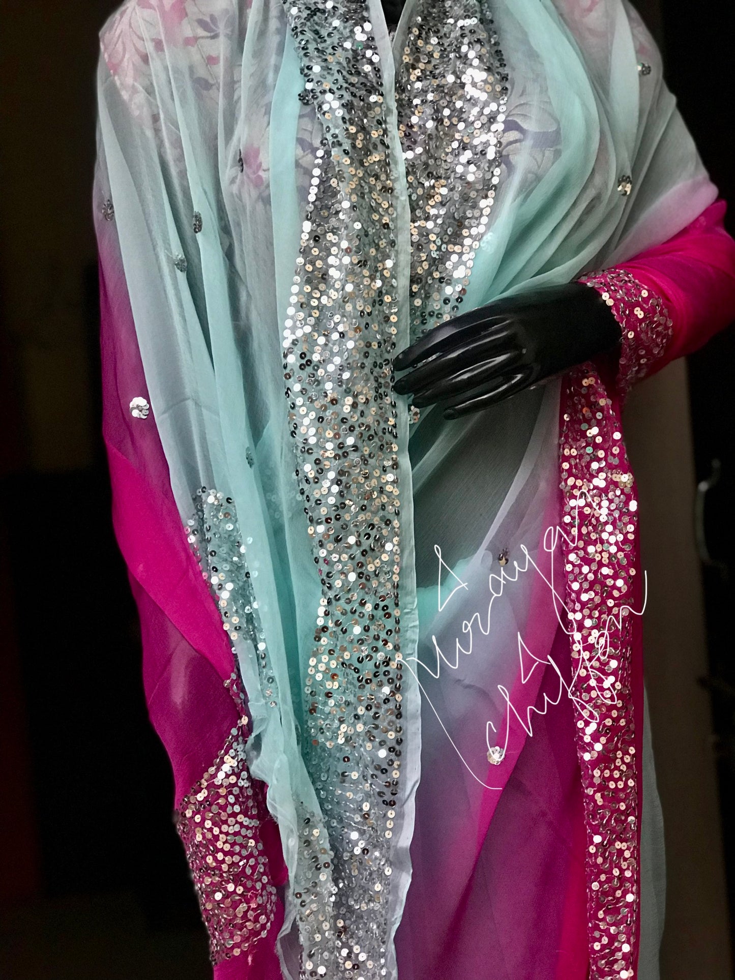 Pink Shaded Sequins Border Miraya Sarees