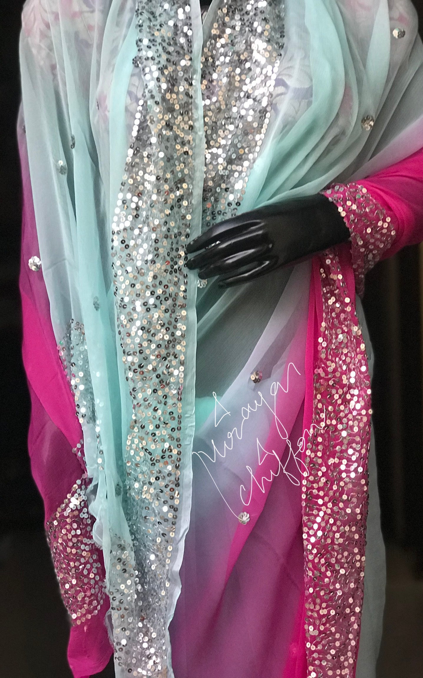 Pink Shaded Sequins Border Miraya Sarees