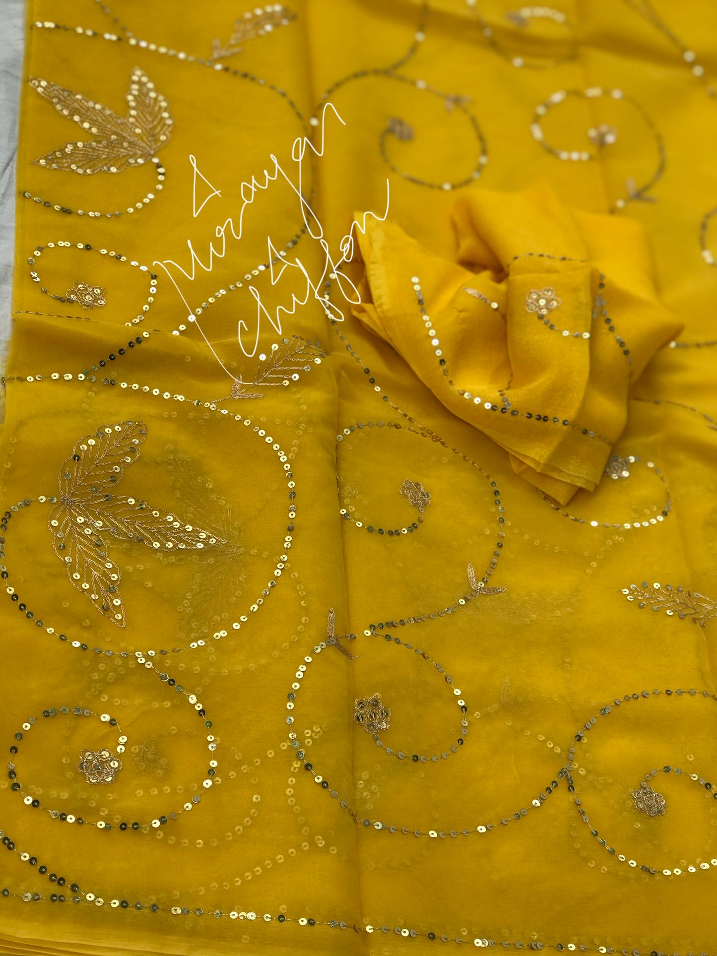 Yellow Aari Taari Jaal Miraya Chiffon Sarees