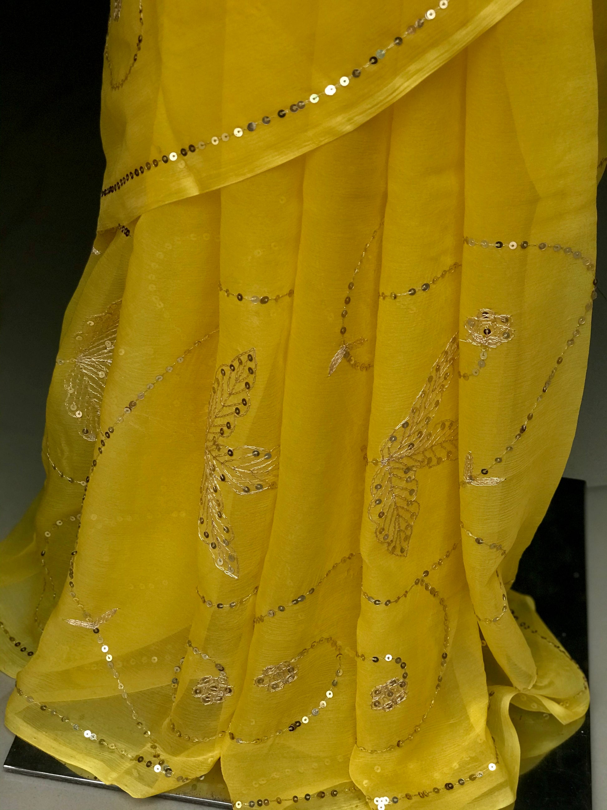 Yellow Aari Taari Jaal Miraya Chiffon Sarees