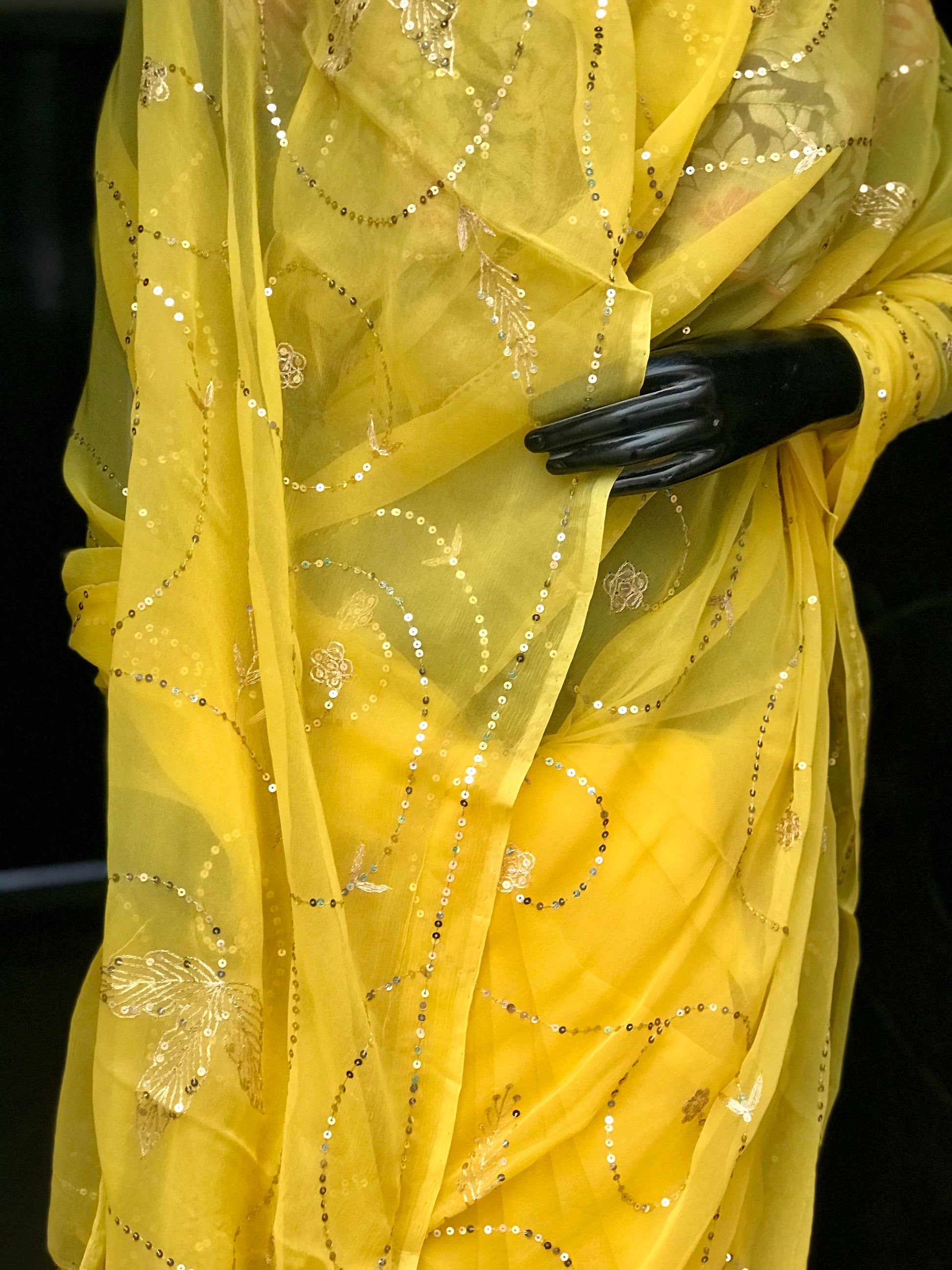 Yellow Aari Taari Jaal Miraya Chiffon Sarees