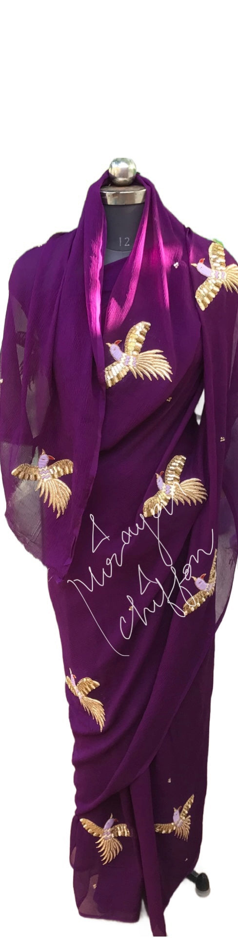 Purple Zardogi Bird Motifs Miraya Chiffon Sarees