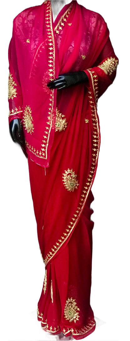 Red Shaded Danka Kerry Border Miraya Chiffon Sarees