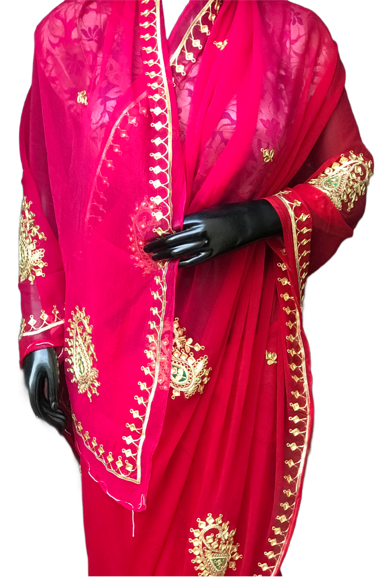 Red Shaded Danka Kerry Border Miraya Chiffon Sarees