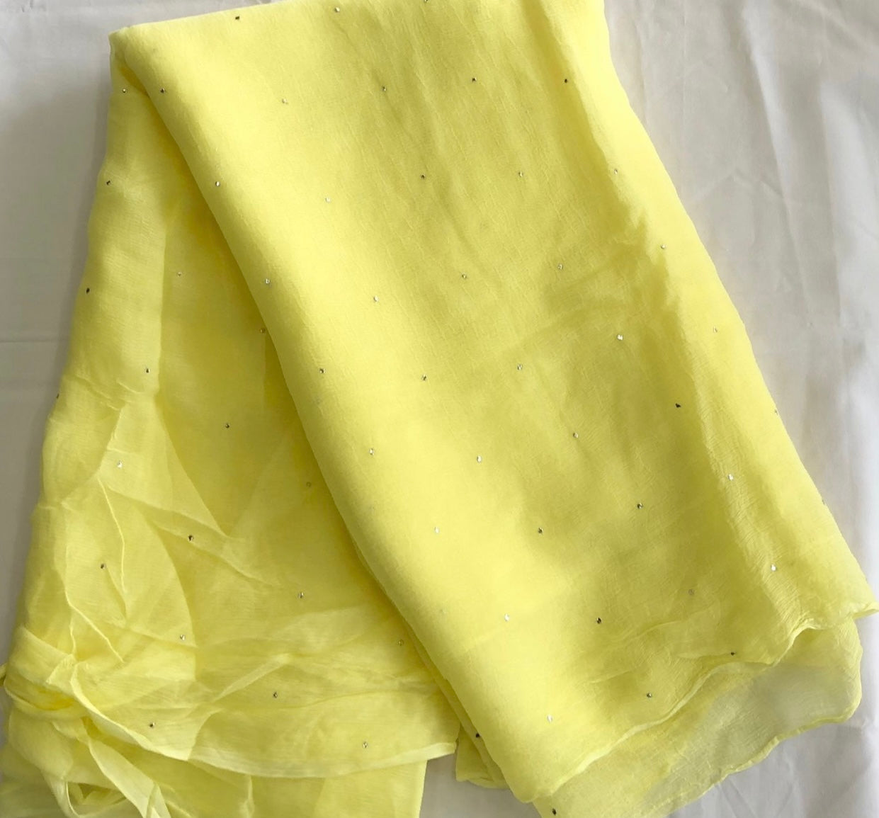 Light Lemon Yellow Mukaish Miraya Chiffon Sarees