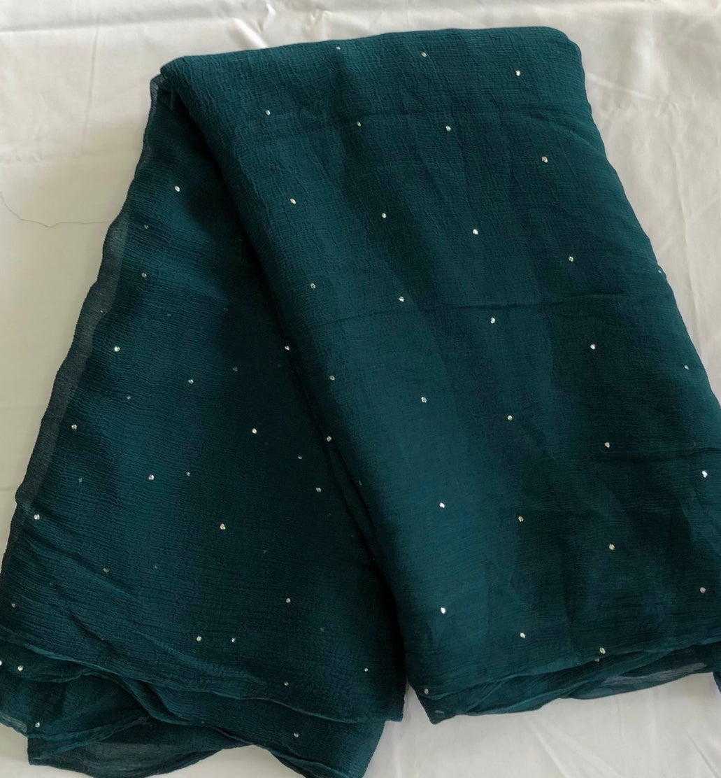 Teal Blue Mukaish Miraya Chiffon Sarees