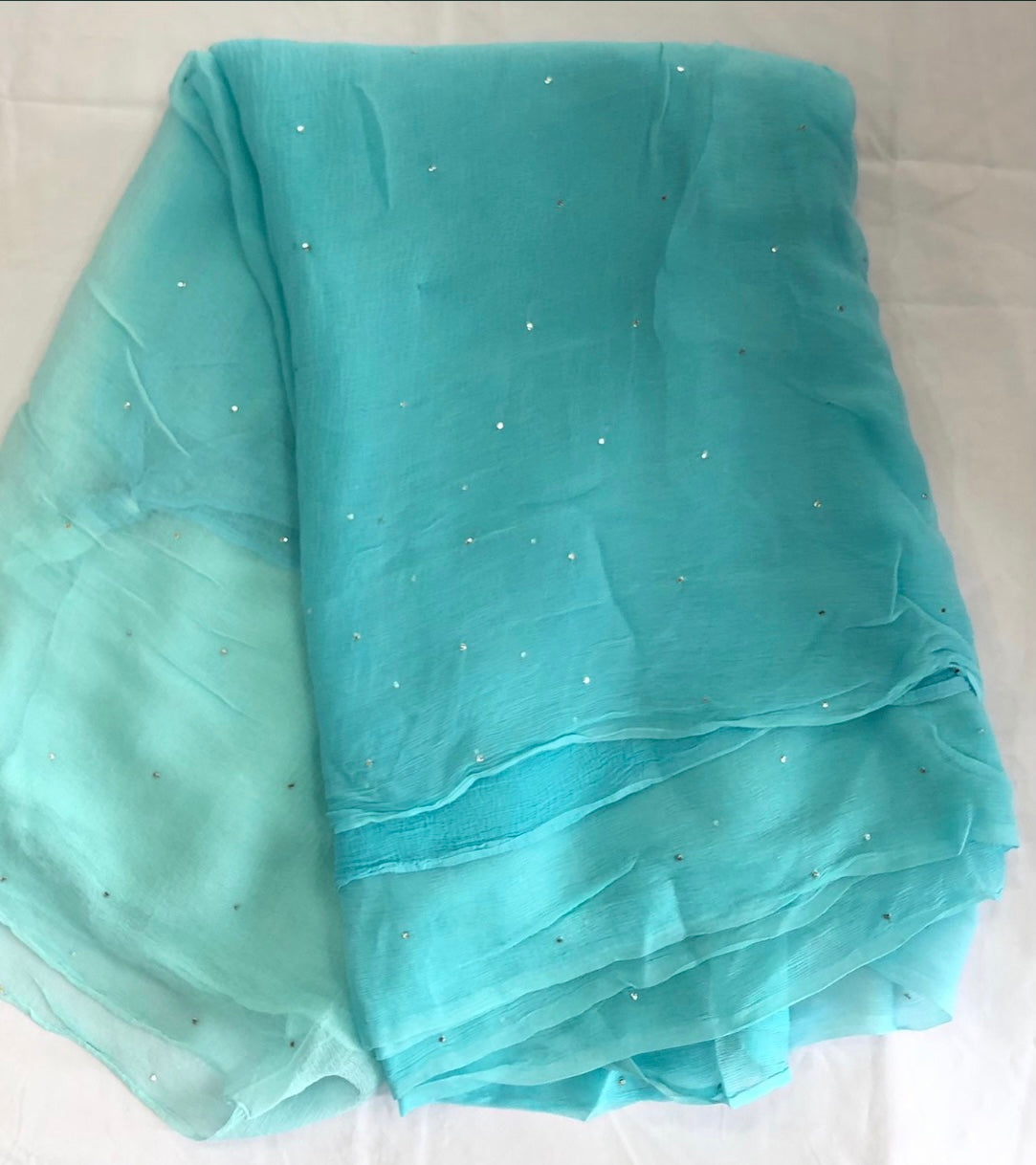 Powder Blue Shaded Mukaish Miraya Chiffon Sarees