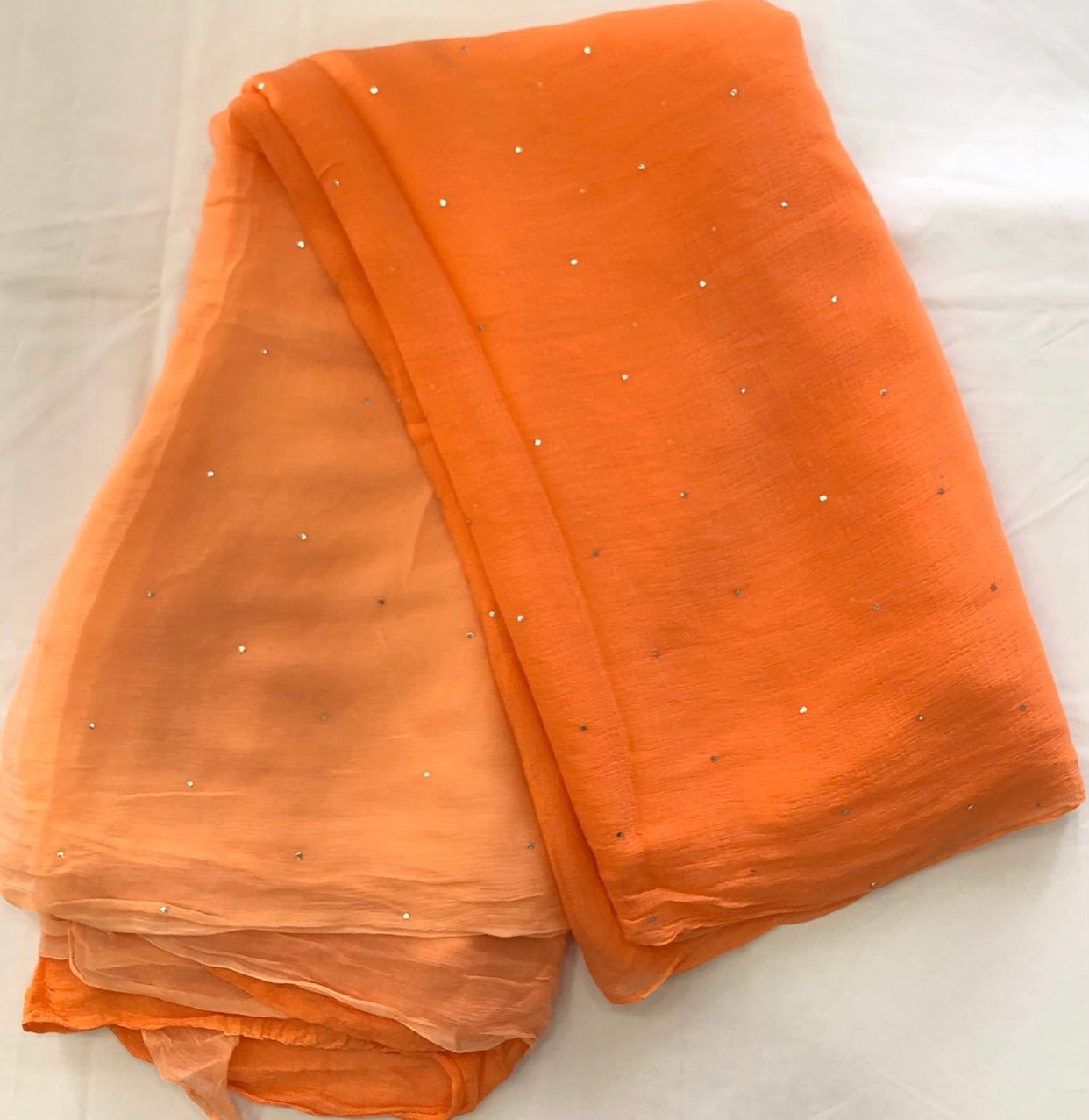 Ombre Peach Shaded Mukaish Miraya Chiffon Sarees