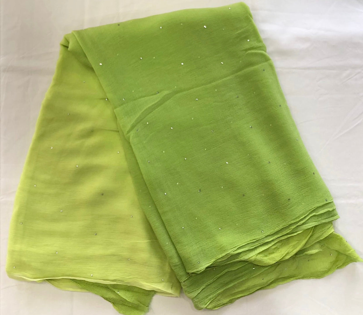 Ombre Green Shaded Mukaish Miraya Chiffon Sarees